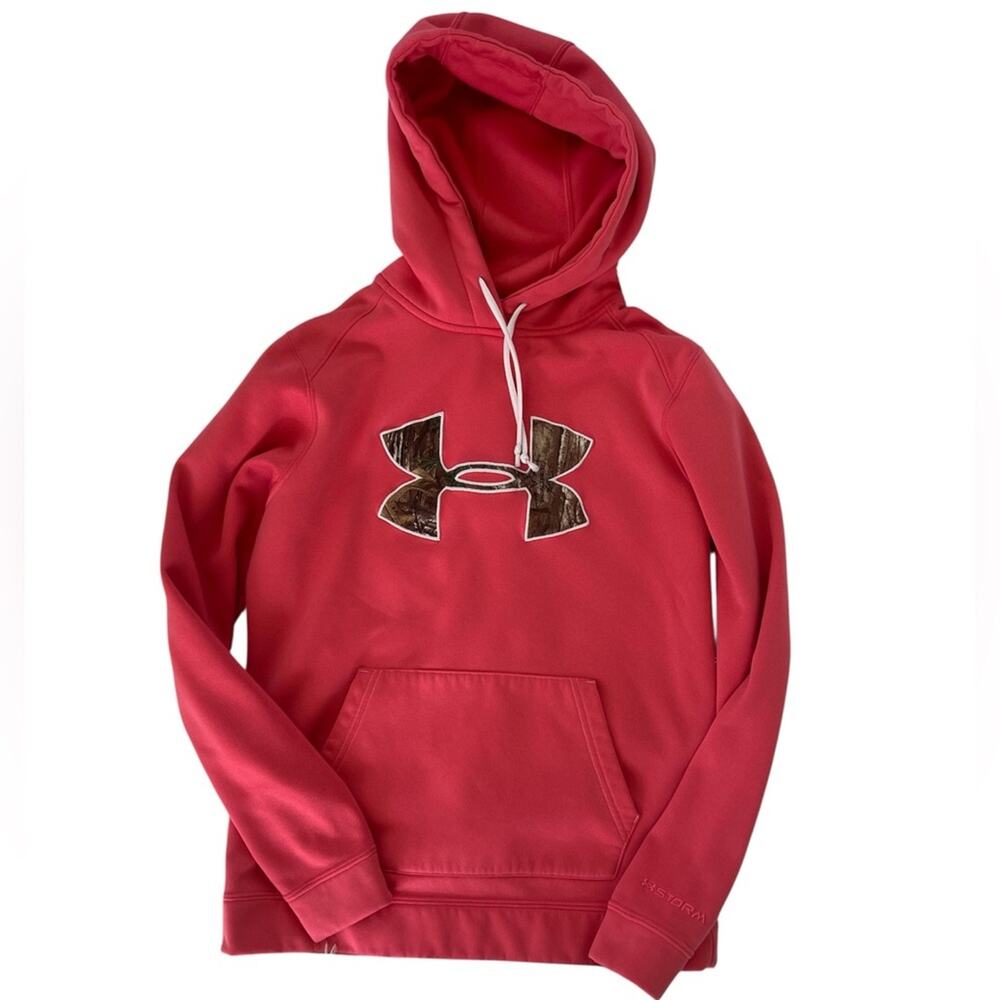 Under Armour Storm Cold Gear Pink Realtree Semifitted Hoodie with Camo Logo Sz S